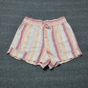 Gap Striped Linen Blend Drawstring Waist Shorts Peach Pink White Size S